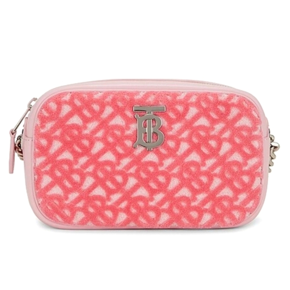 NWT Burberry Lola Camera Crossbody Bag Primrose Pink Leather Velvet